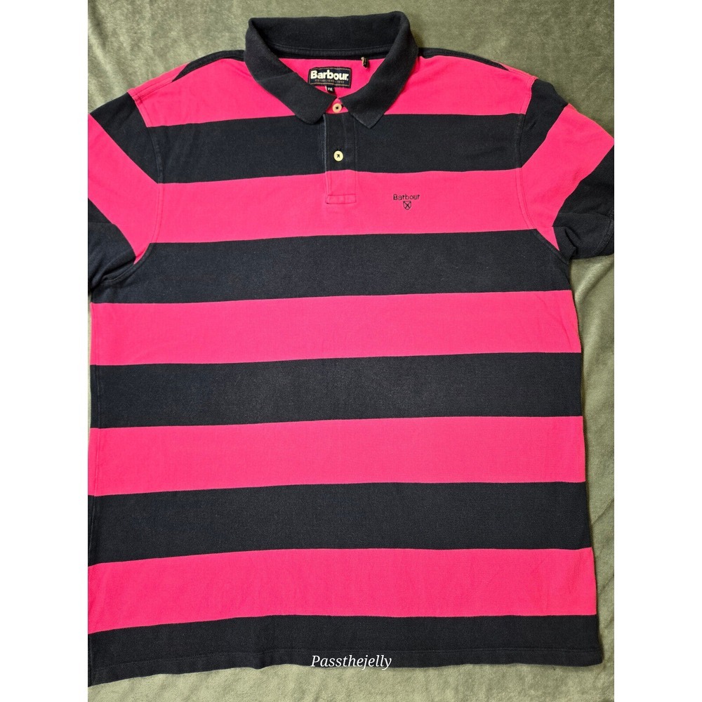 Barbour Polo Shirt Mens XXL Rubgy Magenta Stripe 90s Chief Keef Style Y2K Logo